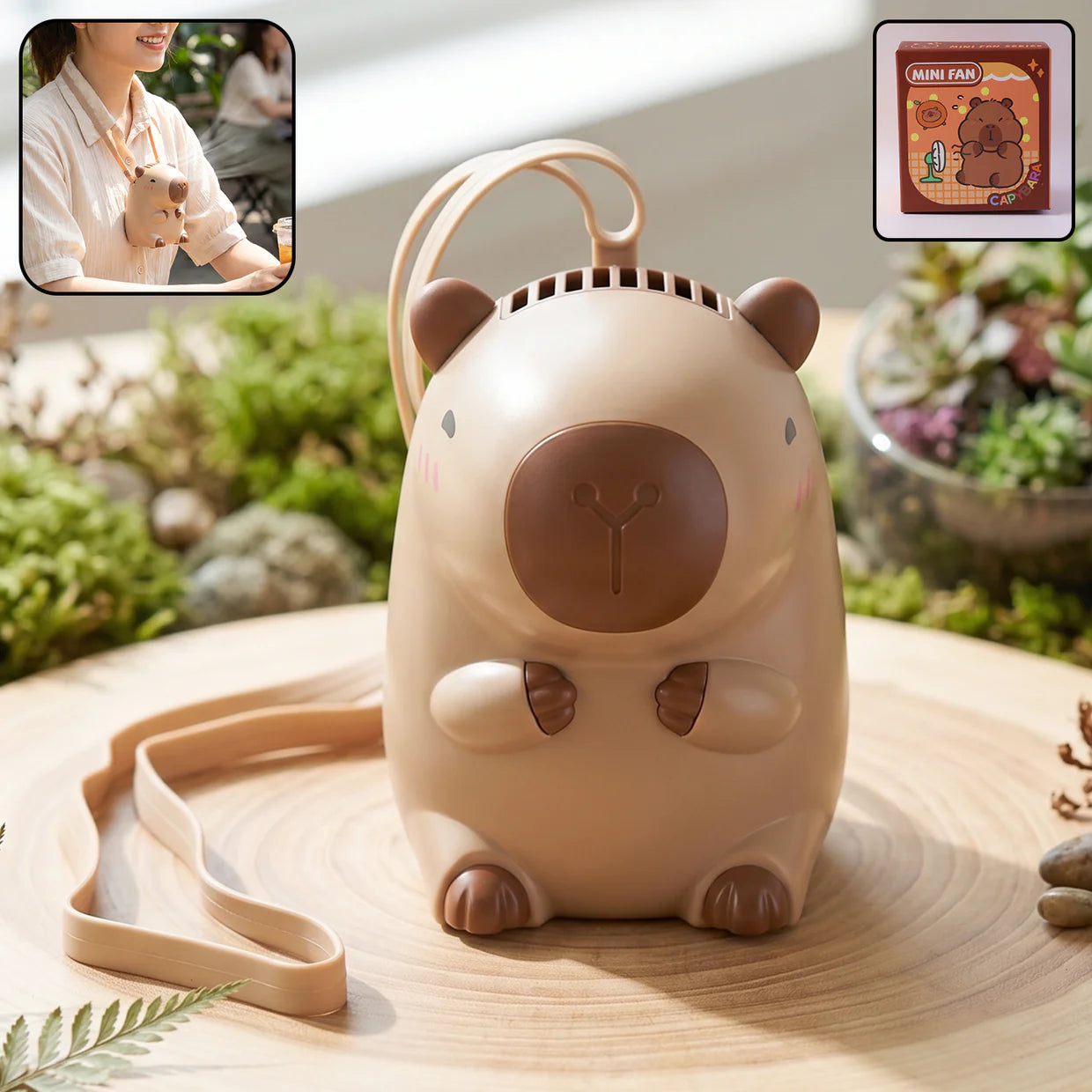 Happyclick Cute Bear Shape Portable Mini Fan with Neck Strap (1 Pc)