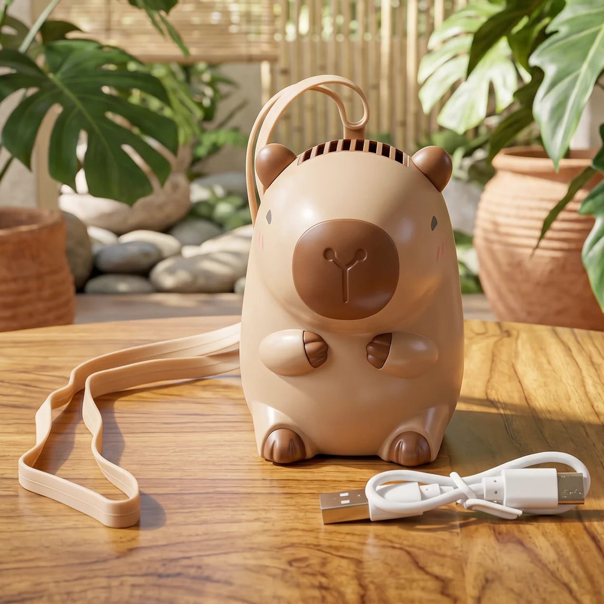 Happyclick Cute Bear Shape Portable Mini Fan with Neck Strap (1 Pc)