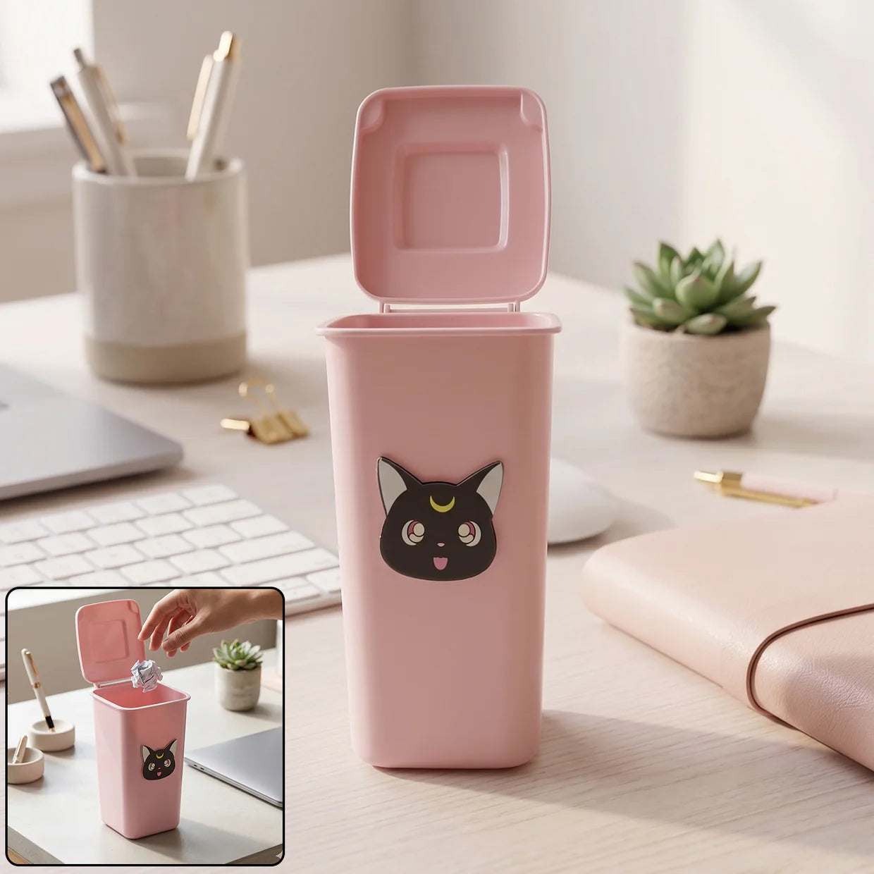 HappyClick Creative Mini Trash Can Shape Pen Stand with Lid (1 Pc)