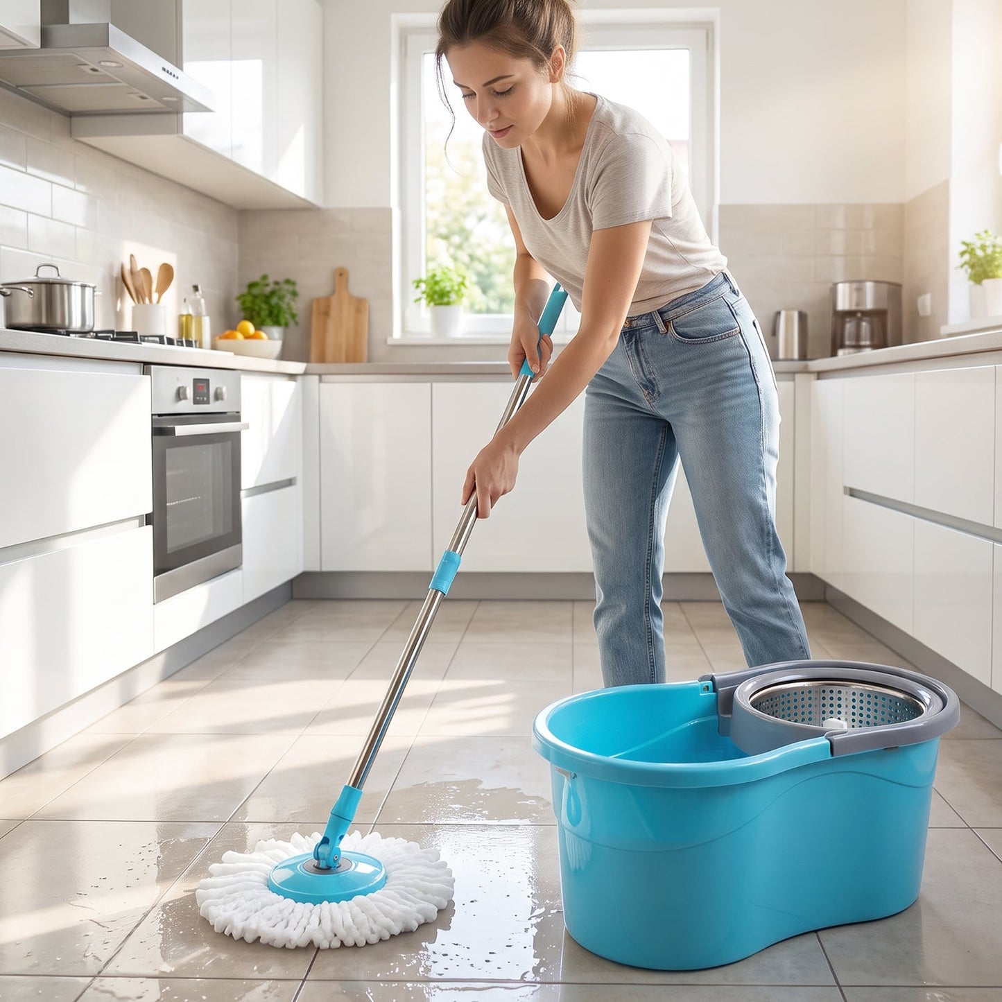 360° Rotating Turbo Spin Mop – Effortless Floor Cleaning with Long Handle