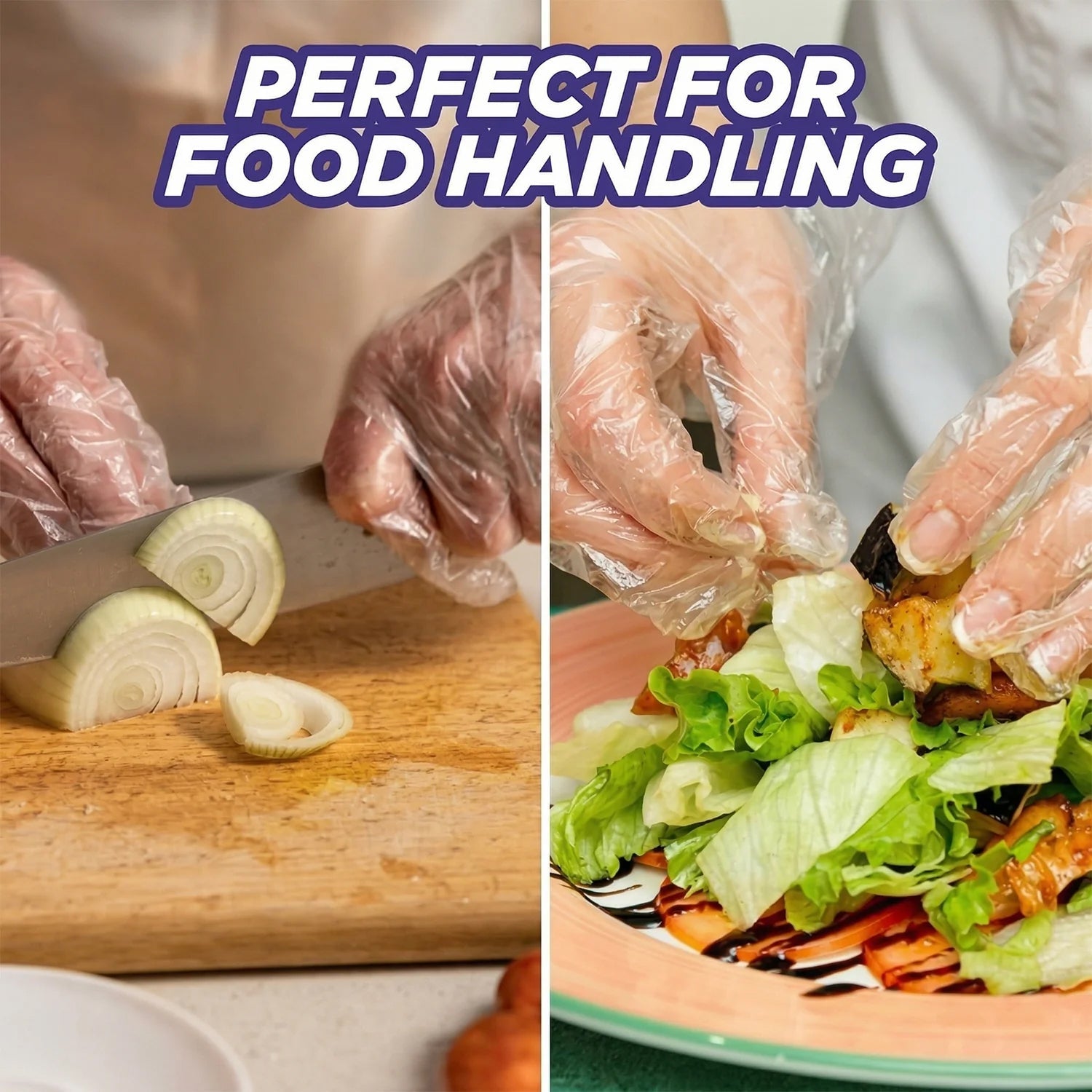 Close-up of transparent disposable plastic gloves