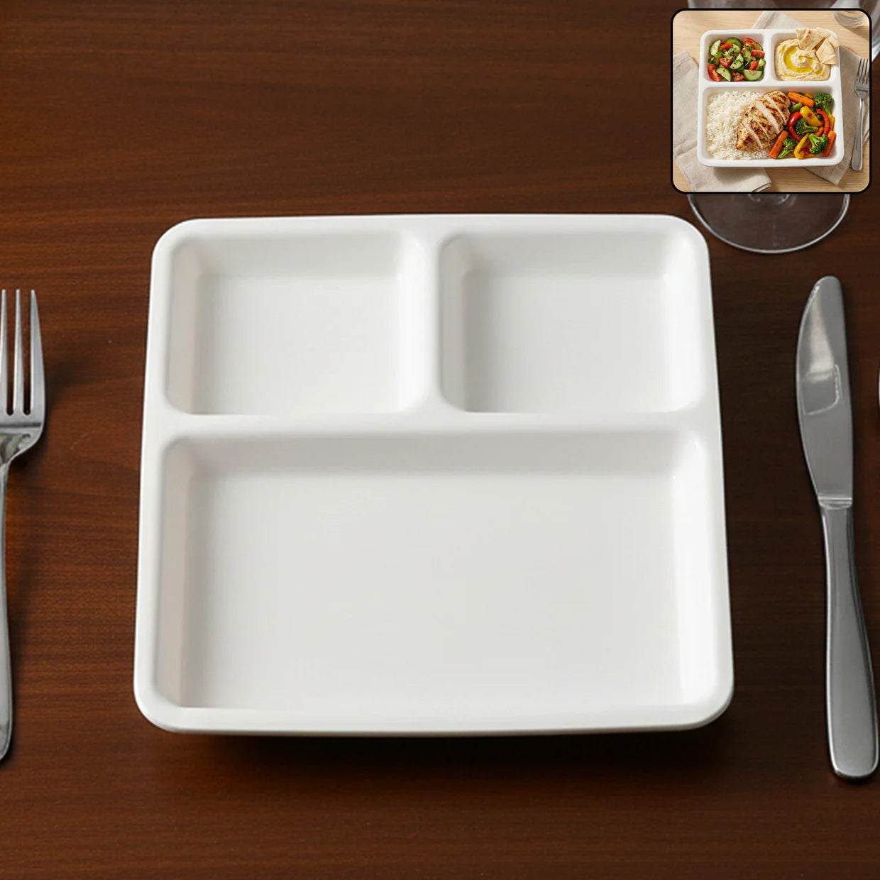 Happyclick Plastic 3-Compartment Plate for Meal Serving - HappyClick