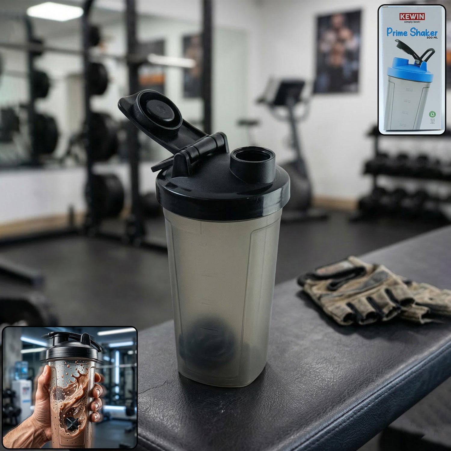 500 ml Plastic Gym Shaker Bottle with mixing ball and flip-lock lid