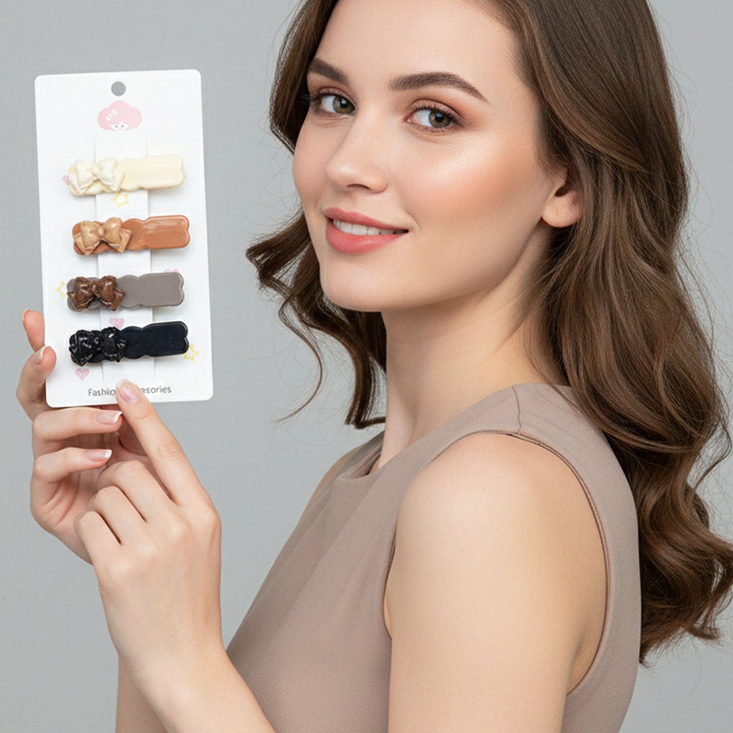 Side view of a snap hair clip with bow design in set