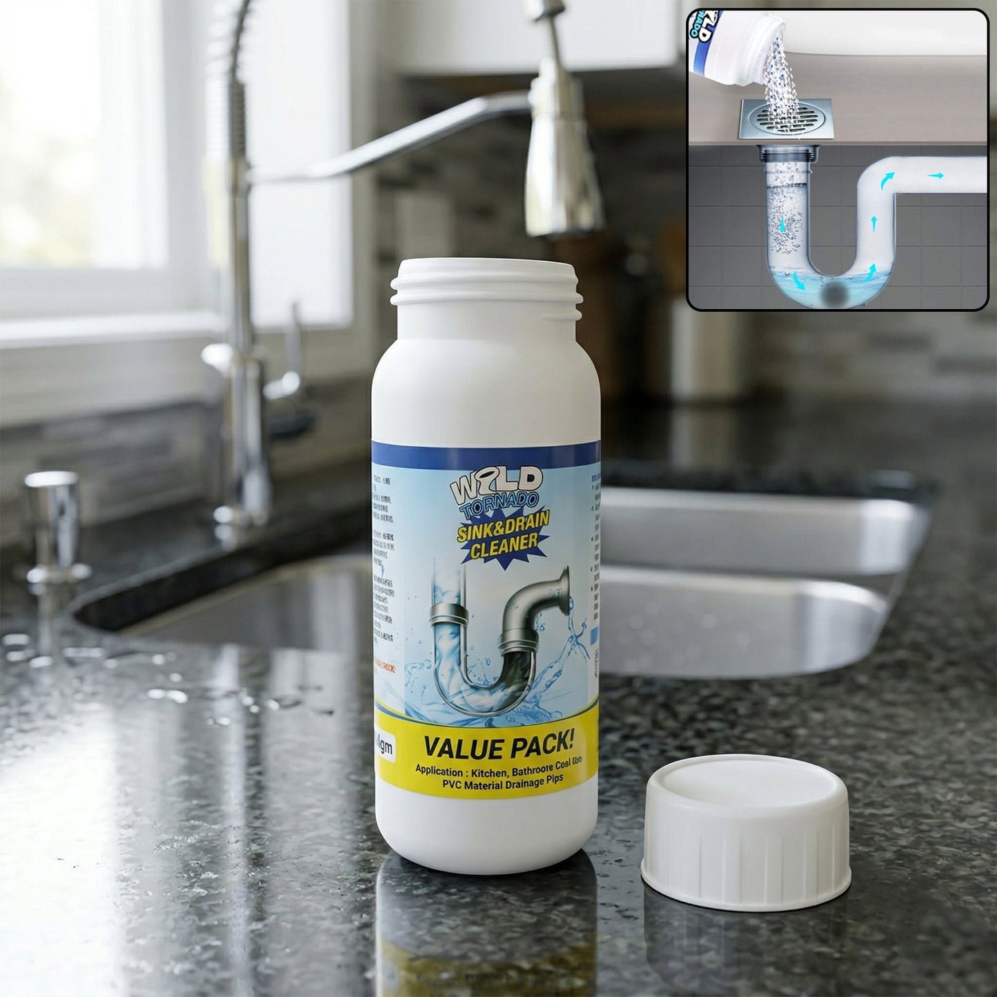 Sink drain cleaner powder for household use