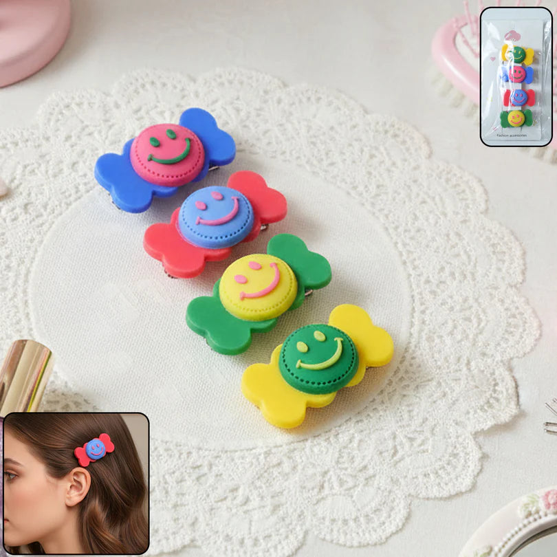 Happyclick Colorful Smiley Candy Design Decorative Hair Clip Set (4 Pc) - HappyClick