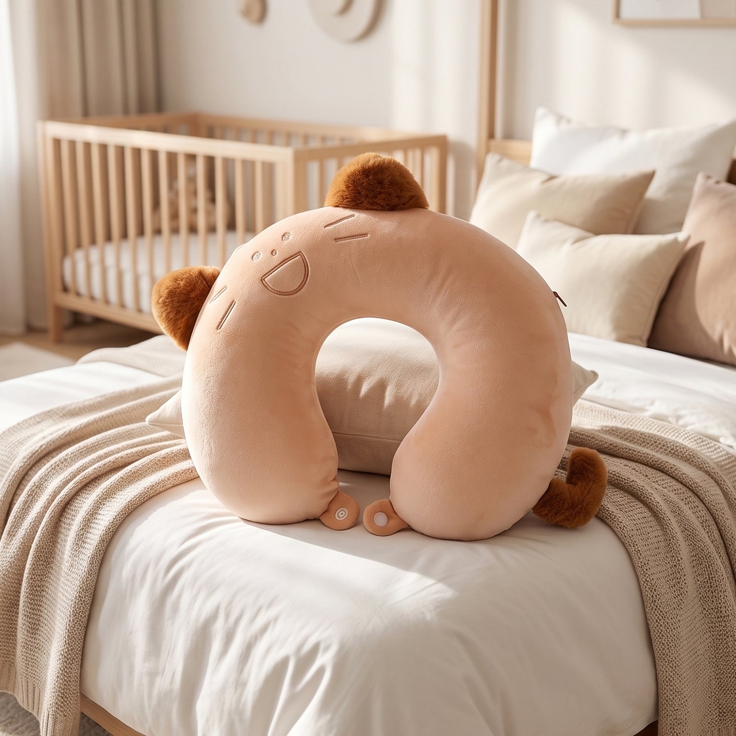 Soft cat design U shaped pillow for planes and car rides