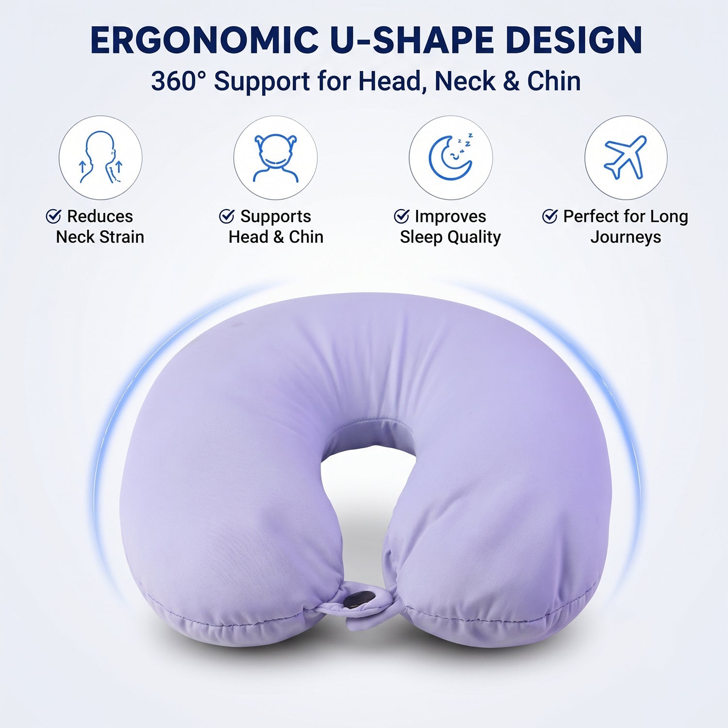 Travel neck cushion with button strap to stay in place