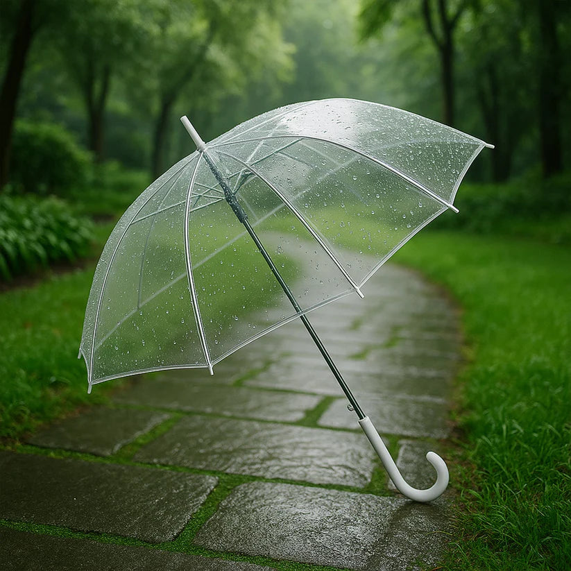Happyclick Premium Transparent Dome Umbrella with Curved Handle (1 Pc)