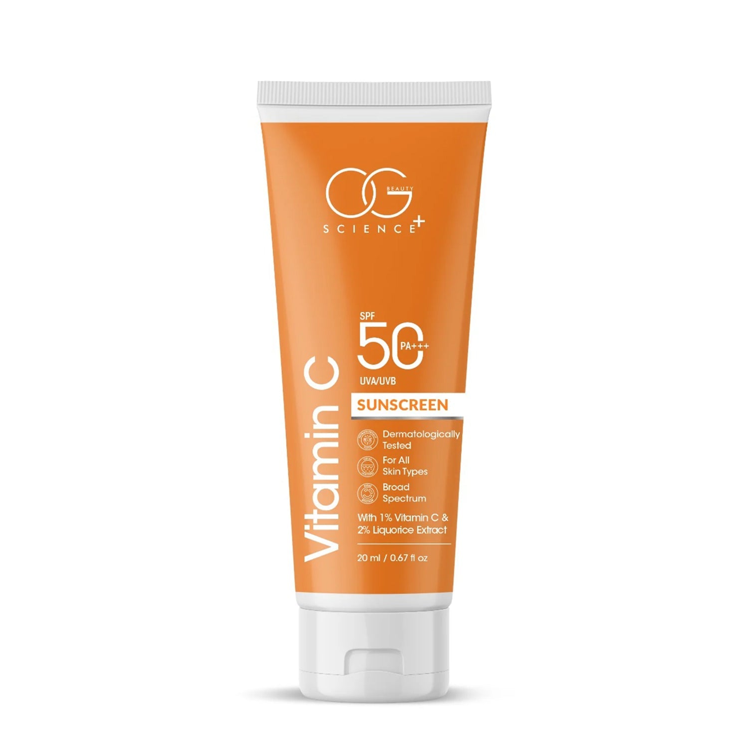 Packaged Vitamin C sunscreen providing broad spectrum UVA UVB protection