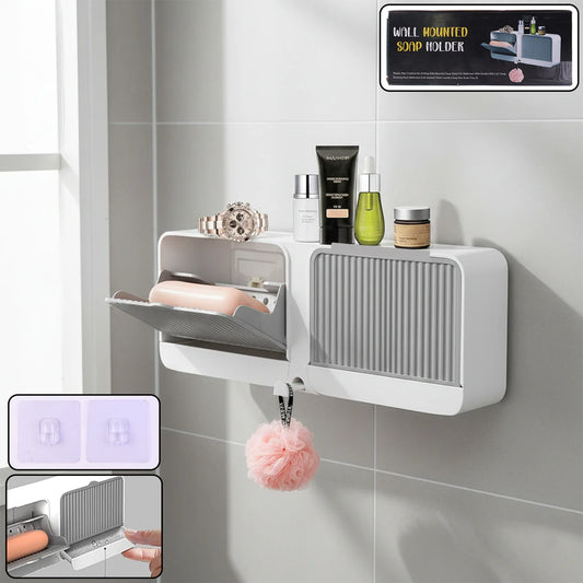 Happyclick Wall Mounted 4-Compartment Bathroom Storage & Soap Holder