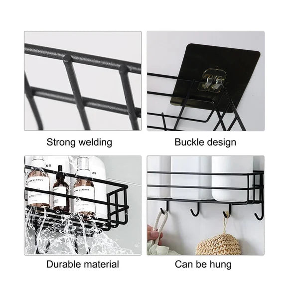 Happyclick Self-Adhesive Wall Storage Baskets with Hooks – Durable Metal, No Drill