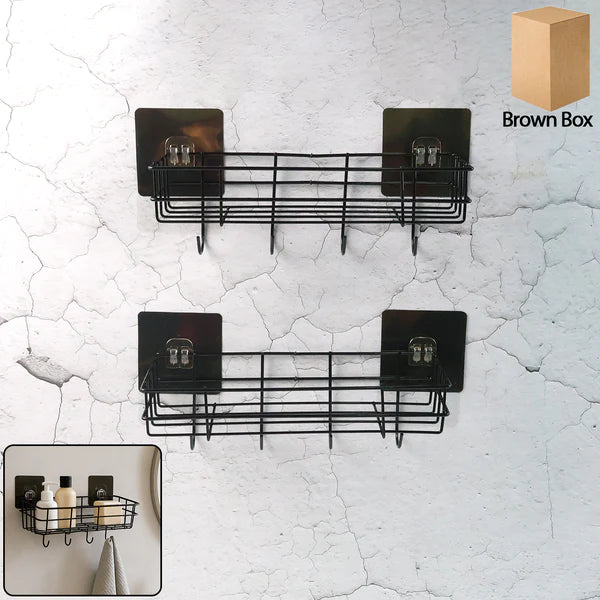 Happyclick Self-Adhesive Wall Storage Baskets with Hooks – Durable Metal, No Drill