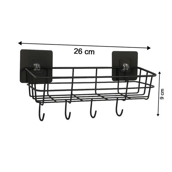 Happyclick Self-Adhesive Wall Storage Baskets with Hooks – Durable Metal, No Drill
