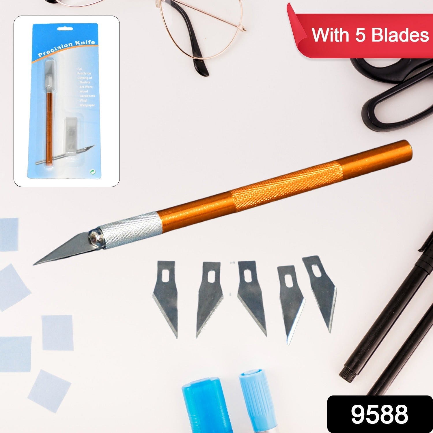 Close-up of the ergonomic, diamond-shaped non-slip handle of the craft knife