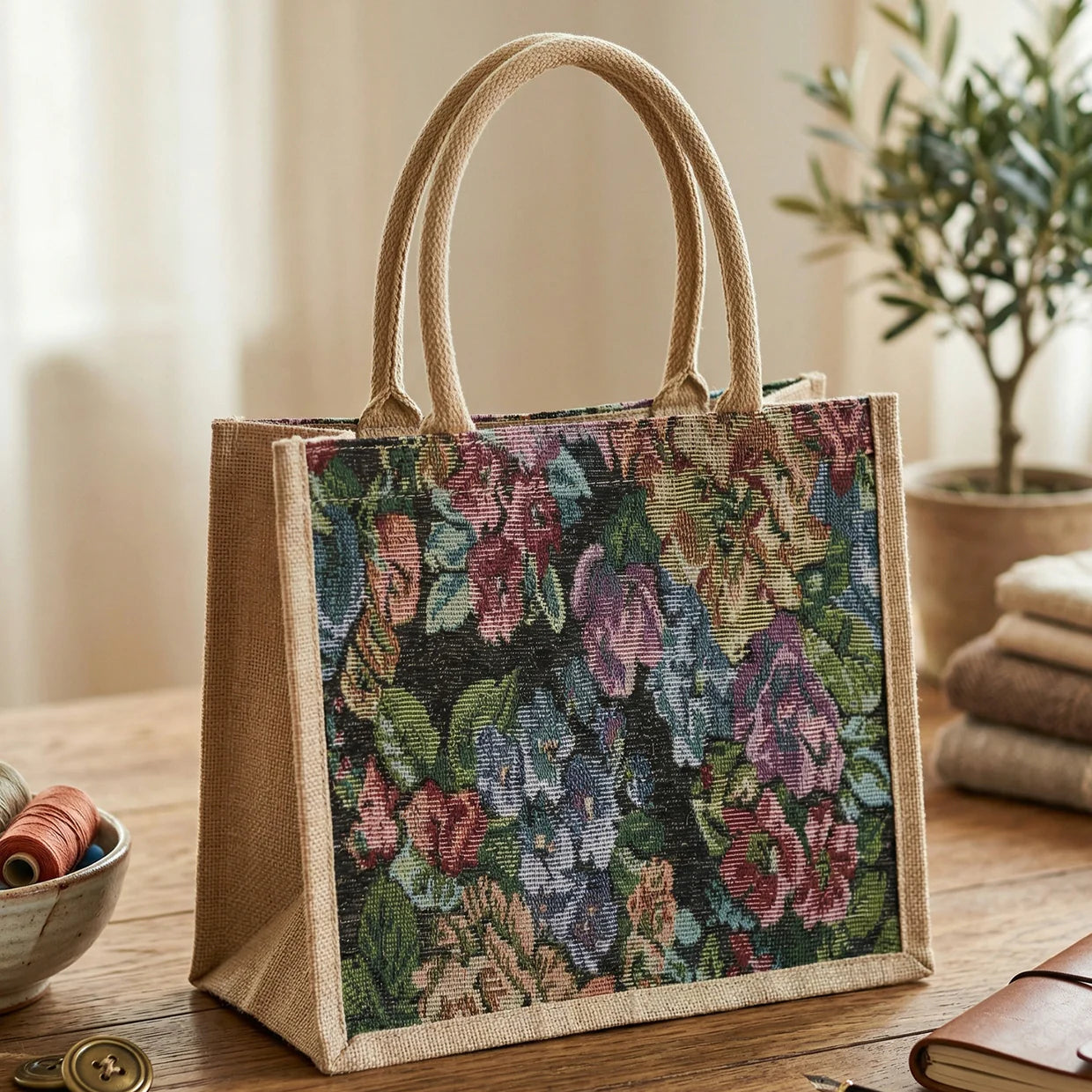 Happyclick Multipurpose Floral Print Carry Hand Bag 1 Pc 29x33 Cm