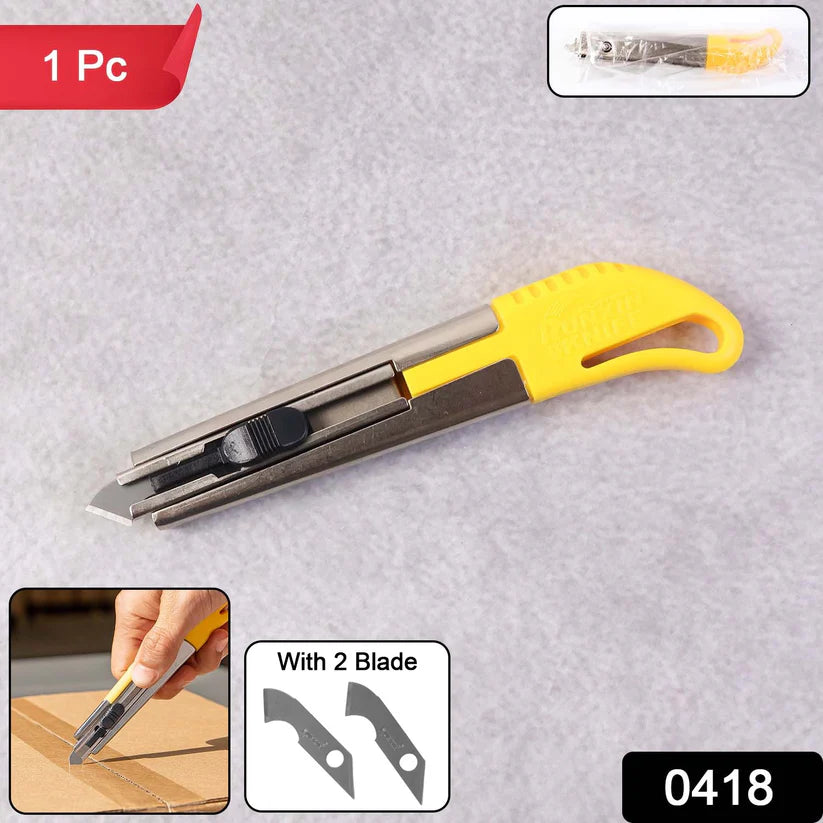 Happyclick Heavy-Duty Stainless Steel Body Utility Cutter Knife (1 Pc / With 2 Extra Blade) - HappyClick