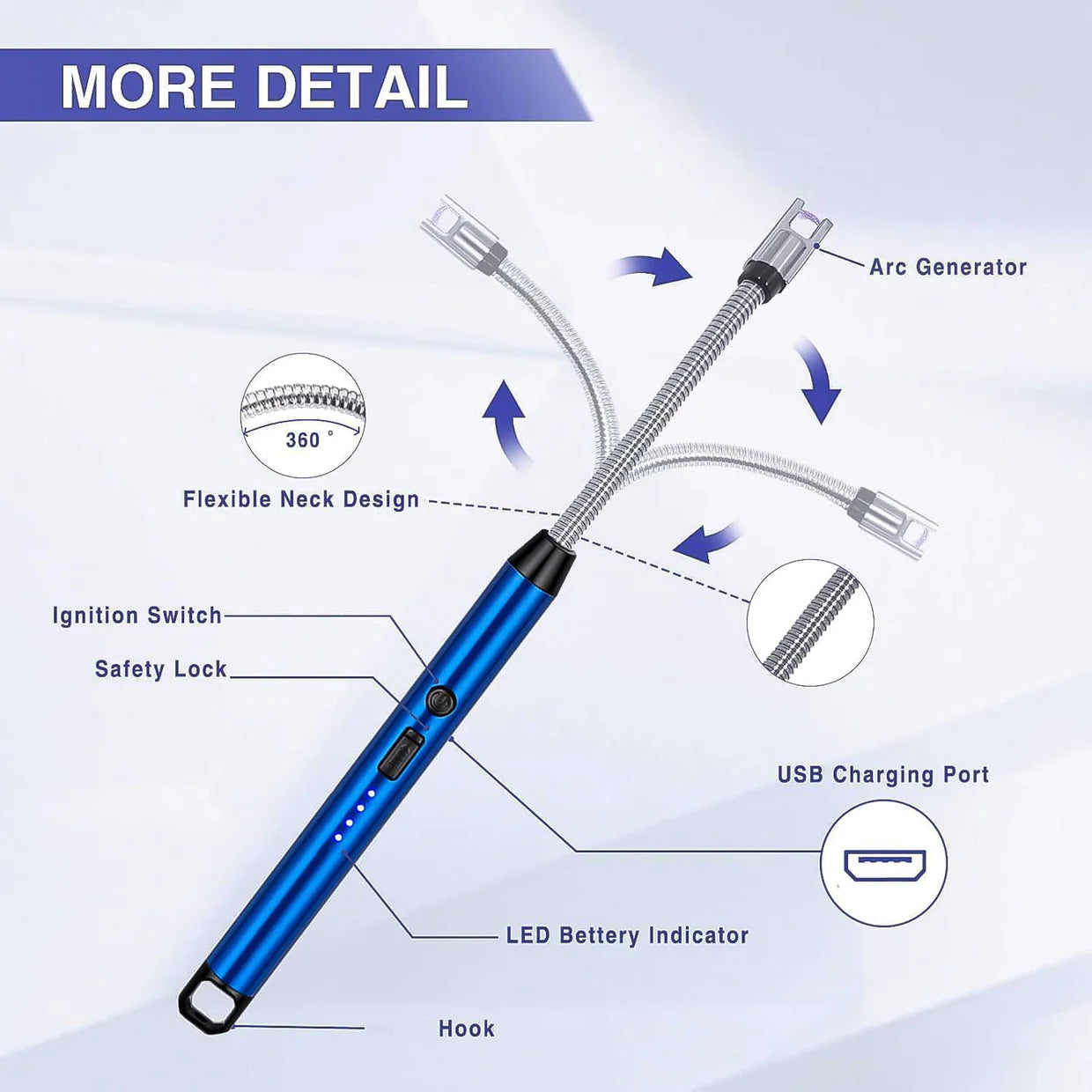 Happyclick Metal Rechargeable Electric Arc Lighter with Flexible Neck (1 Pc)