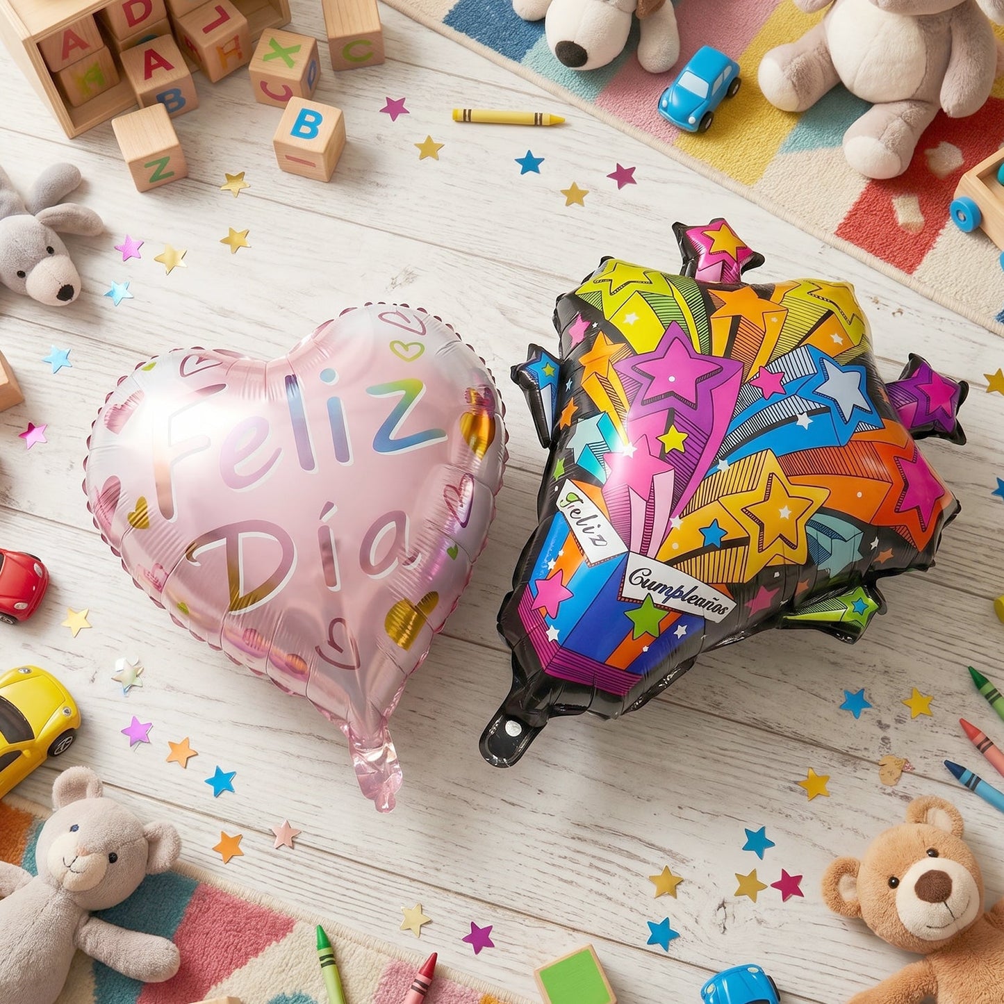 Party backdrop decoration with mix-design foil balloons