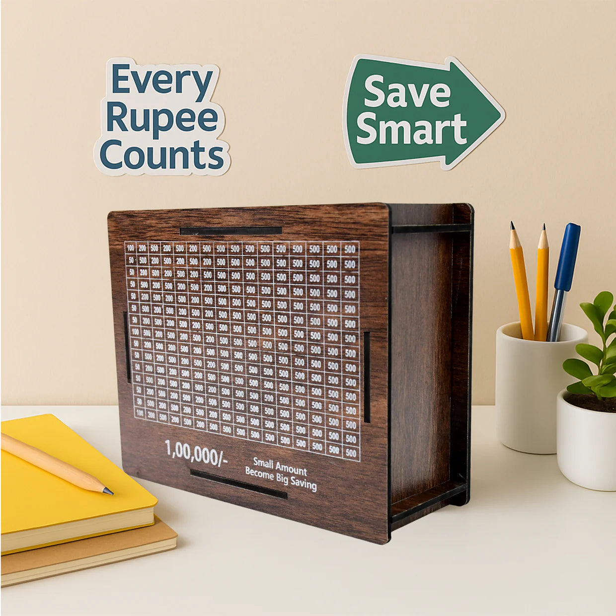 Happyclick Wooden Money / Piggy Bank, Money Box (1 Pc / Pen Not Included)
