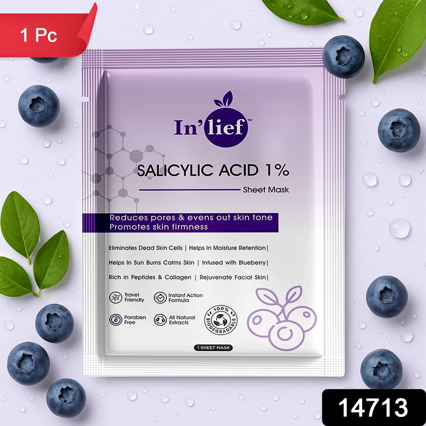 Packaging of Salicylic Acid 1% Sheet Mask emphasizing product details
